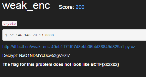 BCTF 2015 - weak_enc Crypto challenge