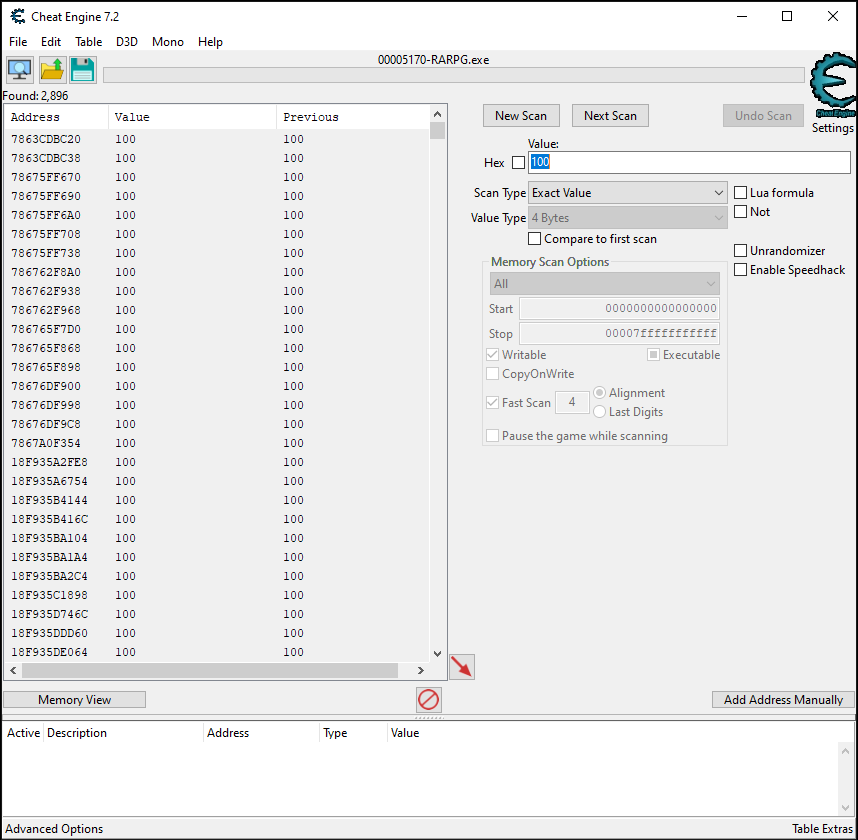 Cheat Engine: Search for 100